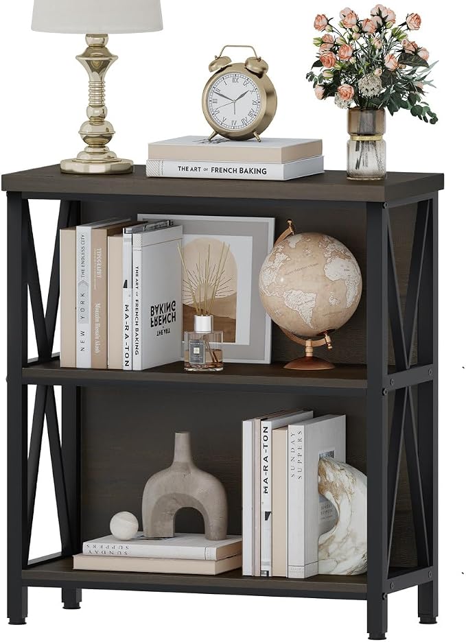 FATORRI Rustic Small Bookshelf for Small Space, Industrial Short Wood Bookcase - Image 6