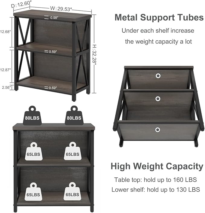 FATORRI Rustic Small Bookshelf for Small Space, Industrial Short Wood Bookcase - Image 2