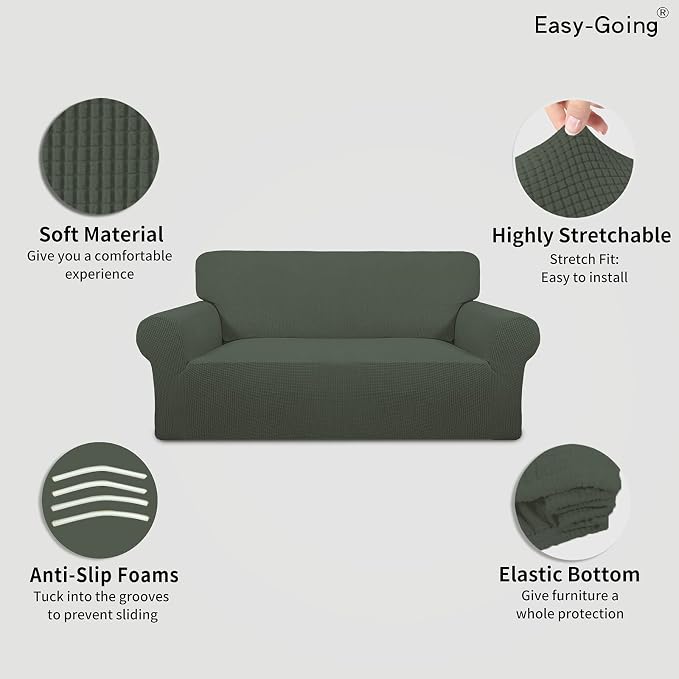 Easy-Going Stretch Oversized Loveseat Couch Covers Washable Olive Green | - Image 3