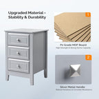 Bonnlo Gray Nightstand with 3 Drawers, Modern Night Stand - Image 3