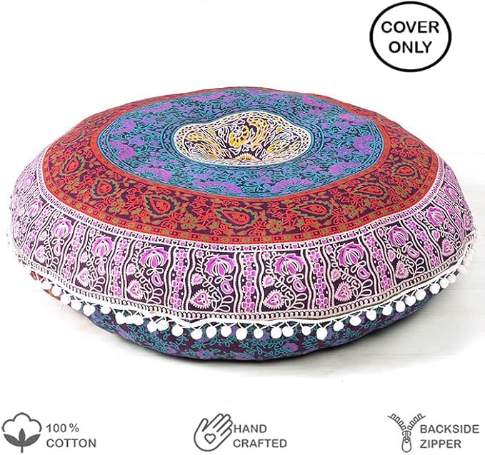 Mandala Floor Pillow Cover Meditation Cushion Seating Throw Hippie Round - Image 2