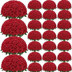 300Pcs Red Roses Artificial Flowers, Realistic Silk Fake Roses Bouquet by Yastouay