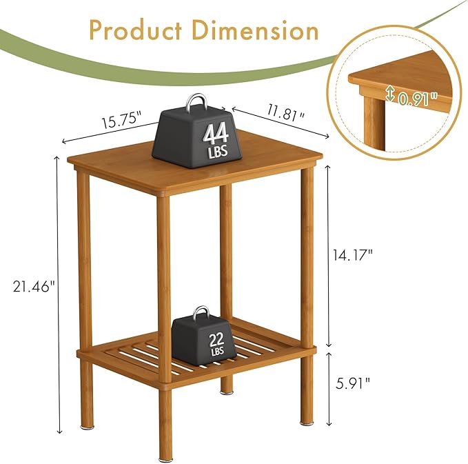 2-Tier Small Side Table, Narrow Entryway Table, Bedside End Table, Bamboo Night - Image 2