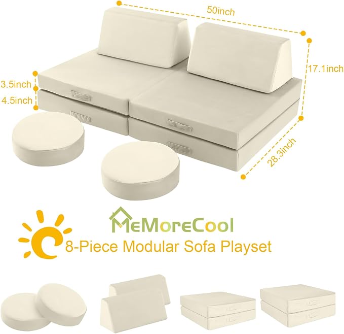 MeMoreCool Kids Play Couch, 8-Piece Modular Foam Sofa - Image 3