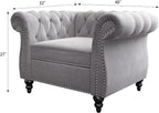 2 Piece Living Room Set, Velvet Chesterfield Sofa Couch Chair - Image 2
