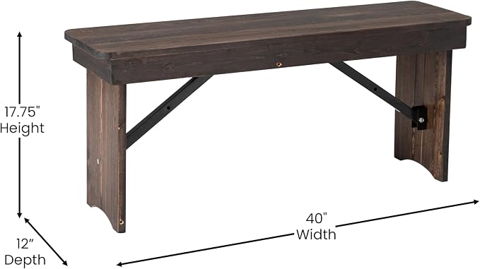 Flash Furniture HERCULES 40" x 12" Folding Farm Bench, Solid Pine Entryway - Image 3