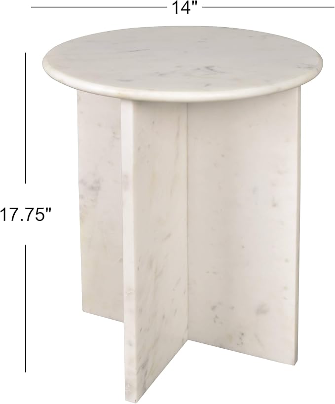 JONATHAN Y Javier Solid White Marble End Table, 17.75" Round Modern Accent Side - Image 2