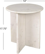 JONATHAN Y Javier Solid White Marble End Table, 17.75" Round Modern Accent Side - Image 2