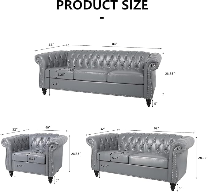 AVZEAR Chesterfield Loveseat, Mid-Century PU Upholstered Loveseat Sofa Modern 2 - Image 2