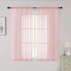 Sheer Blush Curtains for Bedroom Living Room 54 Inch Length 2 Panels Set by WelvetBLK
