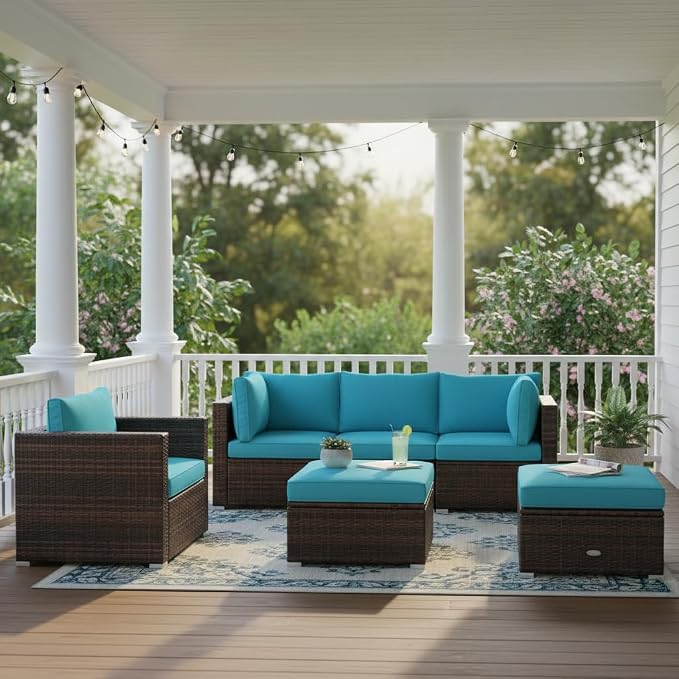 Tangkula 6 Pieces Wicker Patio Furniture Set, PE Rattan Outdoor Sectional - Image 3
