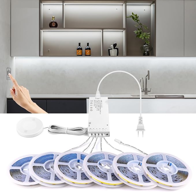 AIMENGTE Cabinet Light 12V COB LED Strip Lights, 6-in-1 Penetrable Touch Dimming - Image 2