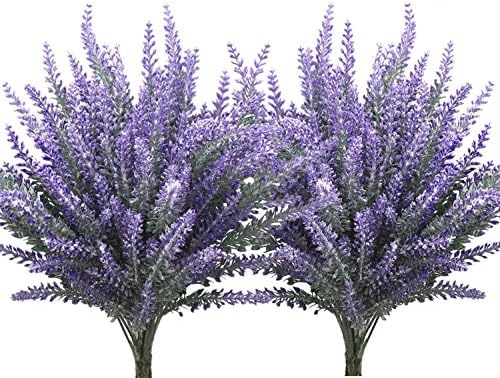 CATTREE Fake Flowers Lavender for Decoration, Flocked Plastic Faux Flower Artificial Plants Outdoor Bundle Wedding Bouquet Indoor Home Kitchen Table Centerpieces Arrangements Christmas Decor 8 Pcs by CATTREE