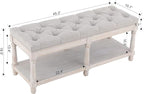 Farmhouse Storage Bench Wooden Entryway Upholstered Tufted Ottoman Bench - Image 2