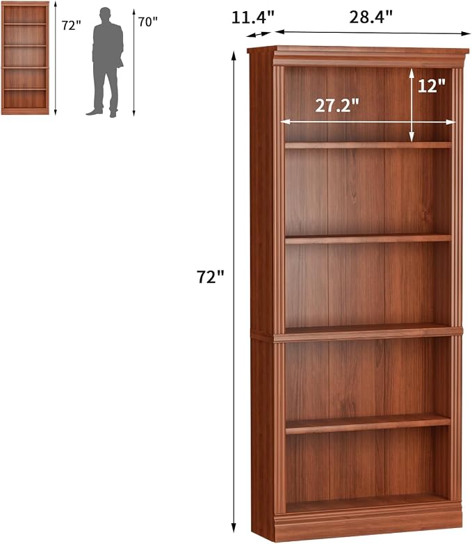 Furniwell Bookcase Bookshelves, 5-Shelf Tall Bookcase 71" Wood Open Display - Image 2