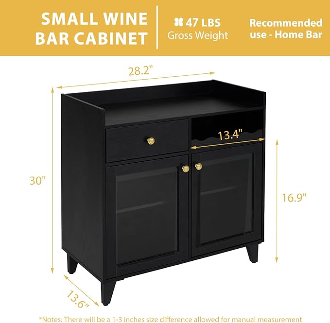COCO DESIGN Small Bar Cabinet, Farmhouse Buffet Coffee Sideboard - Image 2