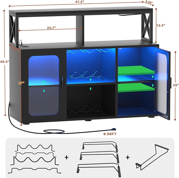 Aheaplus Bar Cabinet with Power Outlets, Liquor Cabinet with Led Lights and - Image 2