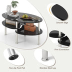 Tangkula Glass Coffee Table, 2-Tier Modern Oval Smooth Glass Tea Table End Table - Image 5