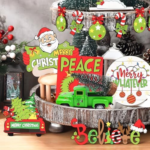 Green Christmas Decorations Vintage Metal Truck with Mini Christmas Tree - Image 6