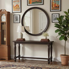 Round Mirrors 36 Inch, Rustic Decorative Transitional Dark Walnut Wall Mirror - Image 2