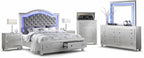 First of a Kind Shiney Contemporary 5 Piece Queen Bedroom Set High Gloss Silver - Image 2
