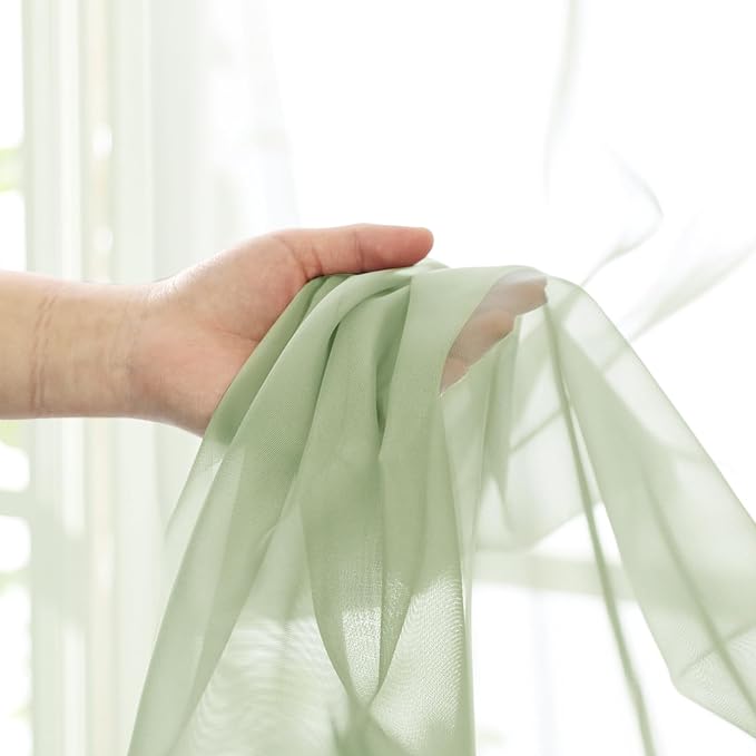 Light Green Sheer Curtains 84 Inches Long 2 Panels Set, Airy Voile Window - Image 9