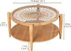 RUSTOWN Rattan Coffee Tables, 2-Tier Round Boho Cocktail Tables, Mid Century - Image 3