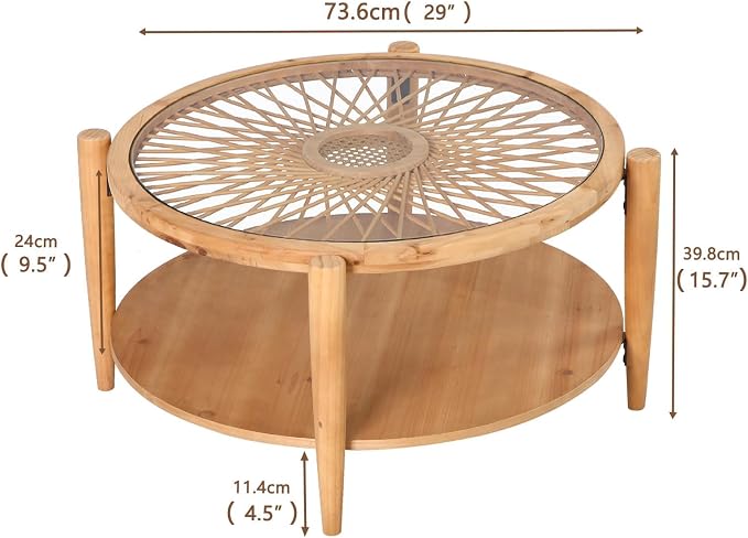 RUSTOWN Rattan Coffee Tables, 2-Tier Round Boho Cocktail Tables, Mid Century - Image 3