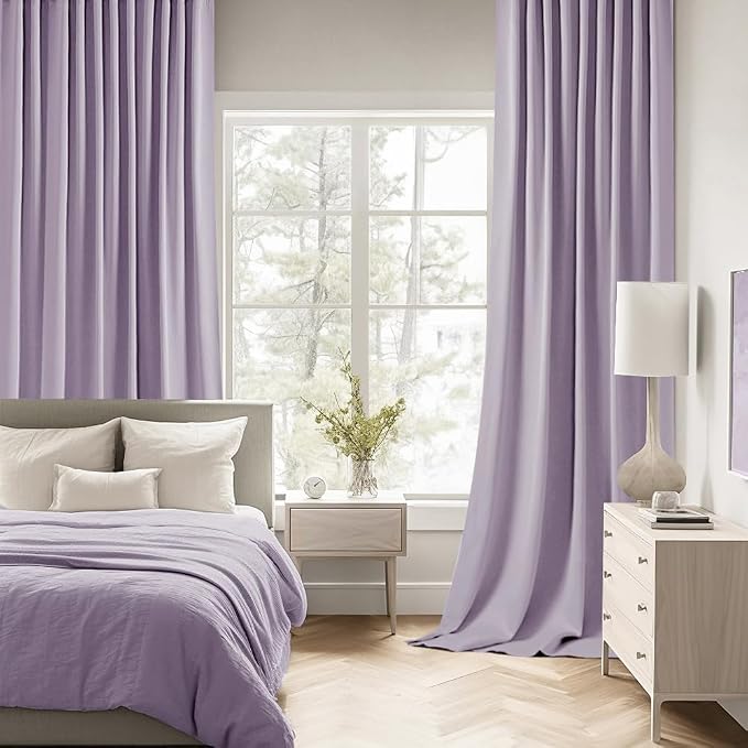 MIULEE Lilac Back Tab Blackout Curtains 52x108 Inch Long 2 Panels Set | Rod - Image 2