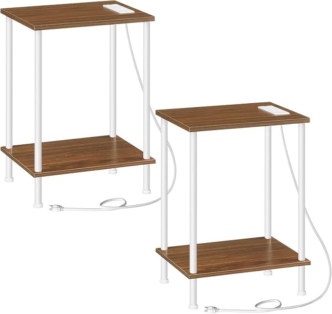 HOOBRO Side Table with Charging Station, Nightstand with 2-Layer Storage Shelves - Image 8