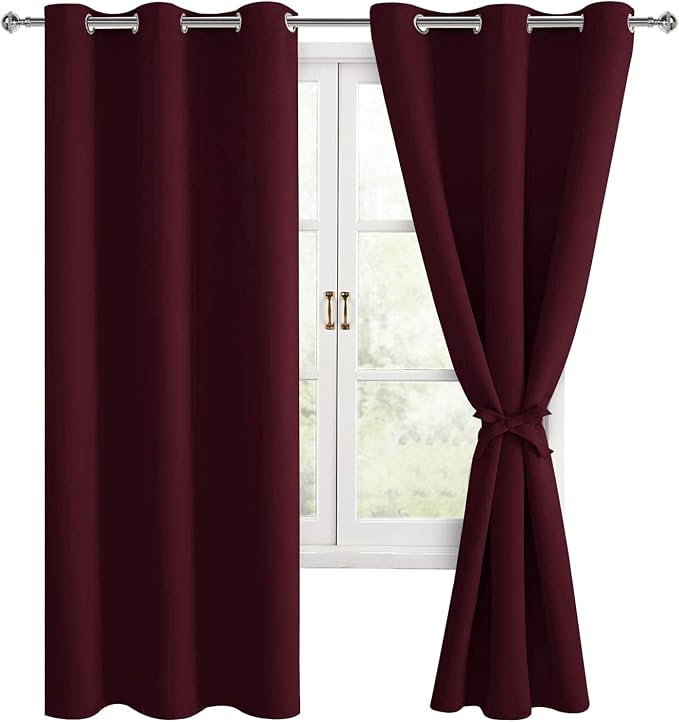 Blackout Curtains for Bedroom, 38 x 63 Inches Length, Burgundy | Thermal by Hiasan