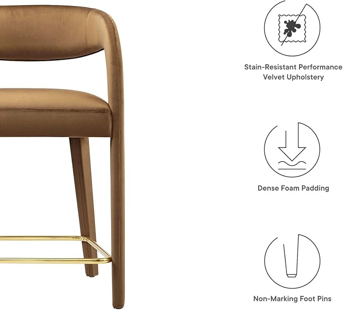 Modway EEI-6566-BRN-GLD Pinnacle Performance Velvet Counter Stool Set of Two - Image 9