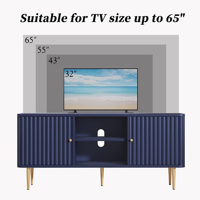 ARTPOWER 55” Fluted TV Stand, Mid Century Modern Blue TV Stand - Image 3