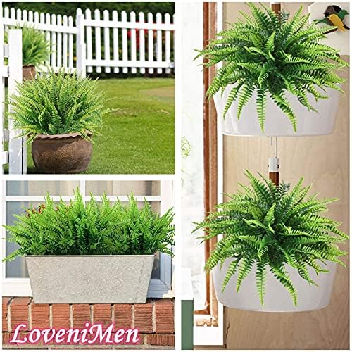 Artificial Boston Fern Plant Bushes, Plastic Shrubs Grass Leaves Fake Plants Outdoor Indoor Greenery Home Garden Décor UV Resistant Table Centerpieces DIY Decoration Planting Filler 8 Pack - Image 3