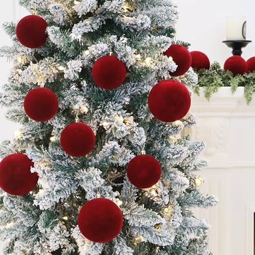 18PCS Red Velvet Christmas Ornaments,3.15IN Burgundy Christmas Ornaments - Image 5