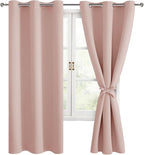 Blackout Curtains for Bedroom, 42 x 63 Inches Length, Blush 2 Panels | Thermal by Hiasan