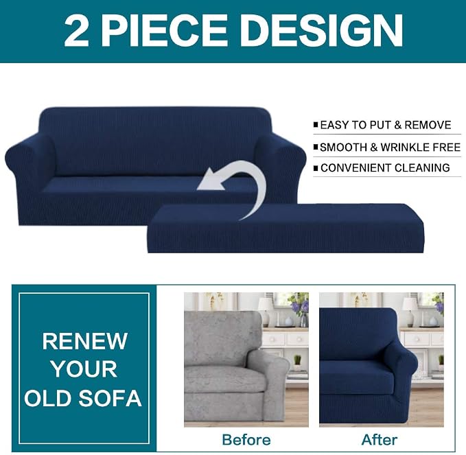 Turquoize Stretch Sofa Slipcover 2 Pieces Sofa Cover Couch Cover - Image 4