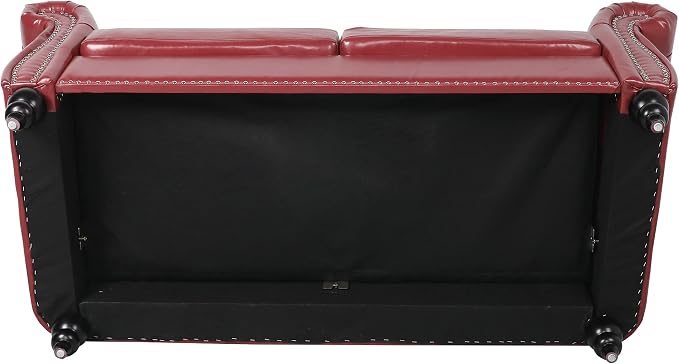 LEVNARY Leather Sofa, Chesterfield Tufted Upholstered 2 Seater Couch, Modern - Image 8