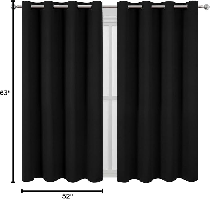 Black Blackout Curtains 52 x 63 Inch Length/Set of 2 Curtain Panels/Thermal - Image 10