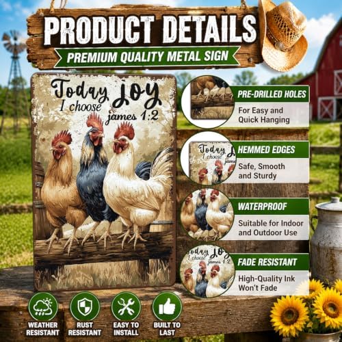 Chicken Metal Signs Rooster Kitchen Wall Decor 16x12 Inch - Image 3