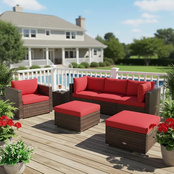 Tangkula 6 Pieces Wicker Patio Furniture Set, PE Rattan Outdoor Sectional - Image 3
