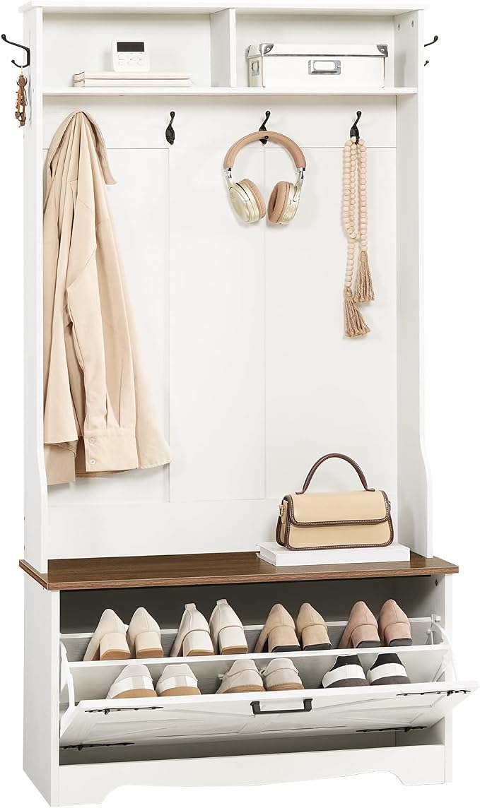 HOOBRO Hall Tree with Bench, Entryway Bench with Coat Rack and Shoe Cabinet - Image 9