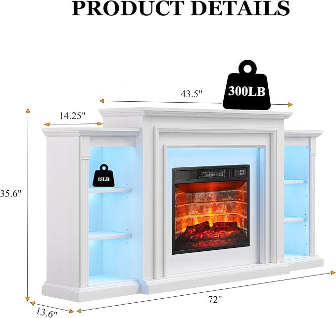 72" LED Lights Electric Fireplace - Image 2