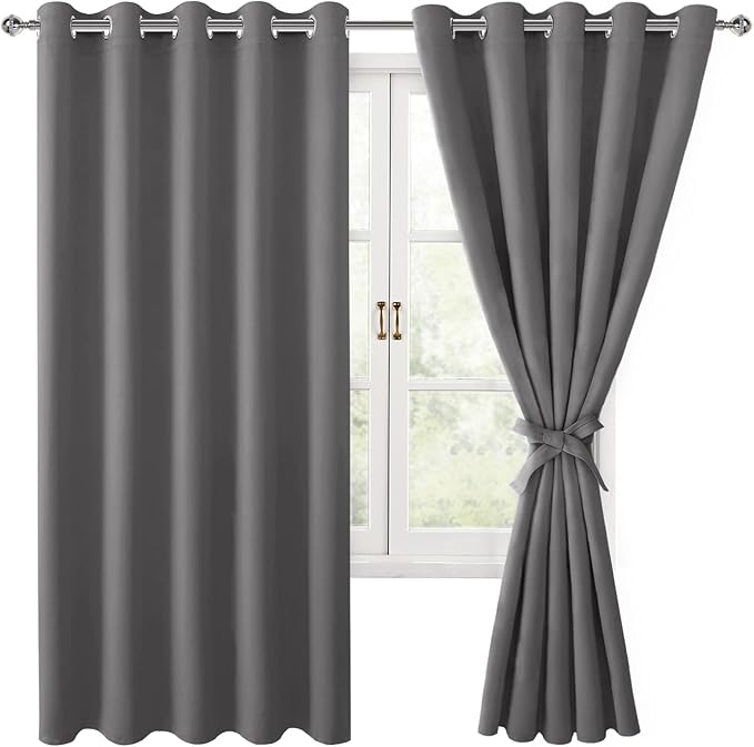Grommet Blackout Curtains for Bedroom, 60 x 72 Inches, Light Grey | Thermal by Hiasan