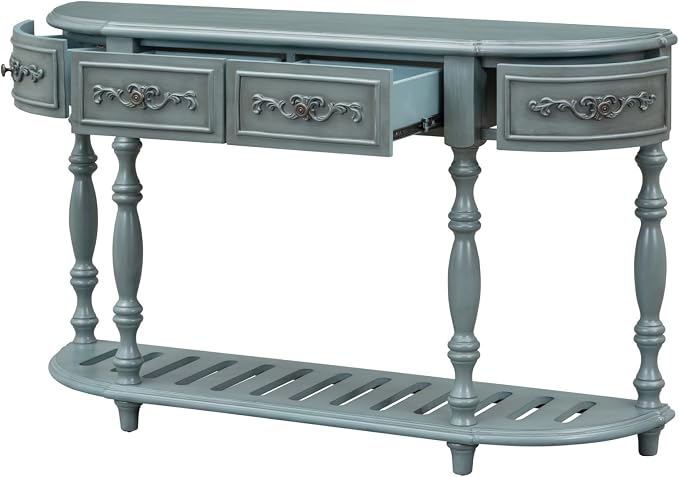 Retro Curved Console Table, Antique Blue - Image 9