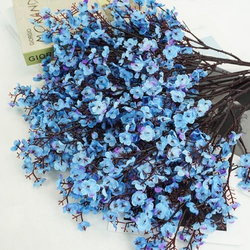 Uieke 6 Pcs Artificial Baby Breath Flowers Fake Gypsophila Bouquets Faux Silk Flower Real Touch Flowers for Wedding Farmhouse Decor DIY Home Party Office Kitchen Hotel Bathroom Garden Blue - Image 2