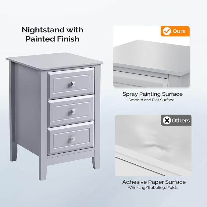 Bonnlo Gray Nightstand with 3 Drawers, Modern Night Stand - Image 5