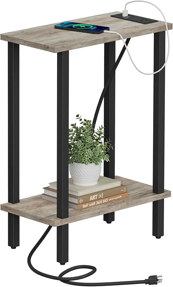 TUTOTAK Small End Table with Charging Station, Narrow Side Table with USB Ports by ChoosetutotakFurnitureBuildYourCozyHome