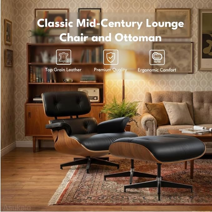 Top Black PU Leather, Mid Century Chaise Lounge Chair Indoor, Chair - Image 4