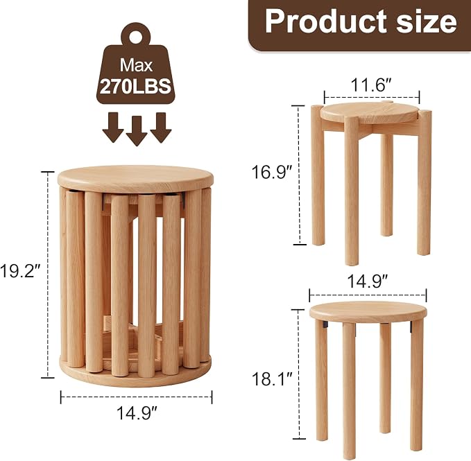 Stackable Stools Set of 4, 100% Solid Wood Stool No Installation Required - Image 2